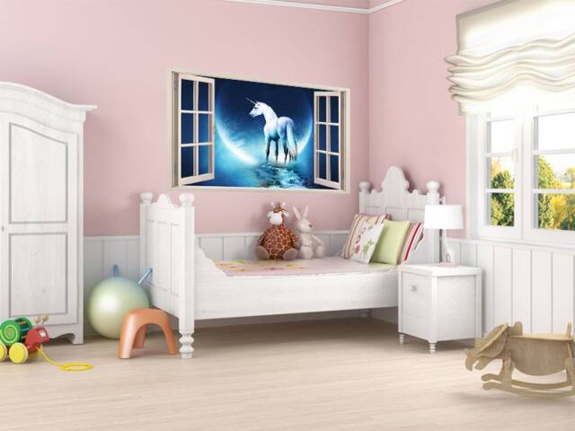 Full Colour Unicorn Wall Art, PVC Decal, Modern Transfer, 3D Window, Sticker - image 1