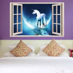 Full Colour Unicorn Wall Art, PVC Decal, Modern Transfer, 3D Window, Sticker - thumbnail 3