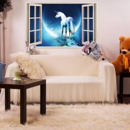 Full Colour Unicorn Wall Art, PVC Decal, Modern Transfer, 3D Window, Sticker - thumbnail 2