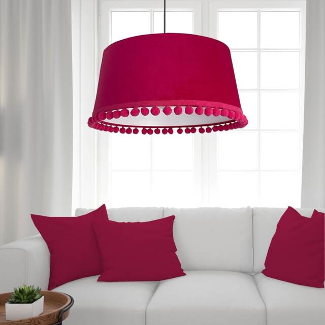 New Luxury Handmade Hot Pink Tapered Shape With Pompom Trim Velvet Lamp Shade & Pendant Light - image 1