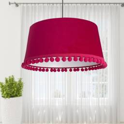 New Luxury Handmade Hot Pink Tapered Shape With Pompom Trim Velvet Lamp Shade & Pendant Light - thumbnail 3