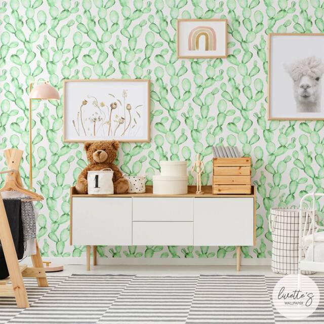 Watercolor Cactus Peel & Stick Wallpaper - Mint Green Nursery Decor - image 1