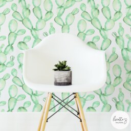 Watercolor Cactus Peel & Stick Wallpaper - Mint Green Nursery Decor - thumbnail 3
