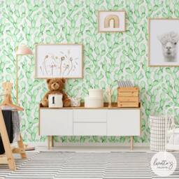 Watercolor Cactus Peel & Stick Wallpaper - Mint Green Nursery Decor - thumbnail 1