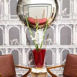 Handcrafted Antiqued Convex Wall Mirror With Brass Clips - thumbnail 2