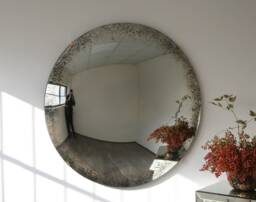 Handcrafted Antiqued Convex Wall Mirror With Brass Clips