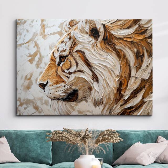 Tiger Head Animal Abstract Modern Jungle Wild Oil Painting Splatter Style Wall Art Framed Canvas Poster Print, Home/Office Room Decor Gifts - image 1