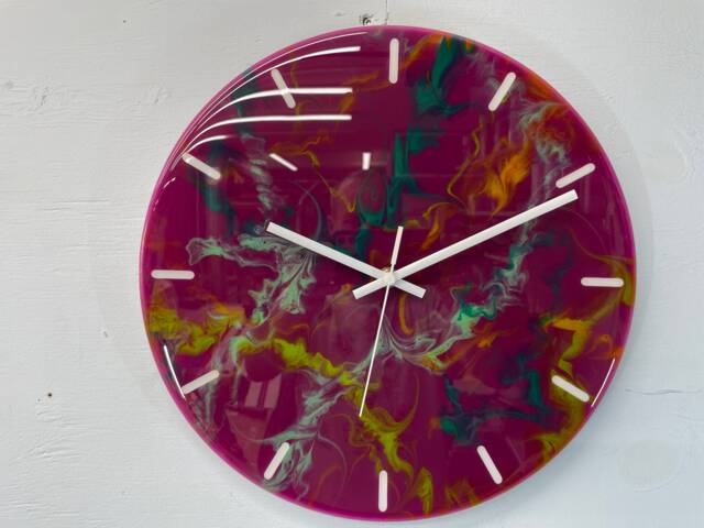 33cm Purple & Green Modern Resin Wall Clock, Unusual Abstract Clock - image 1