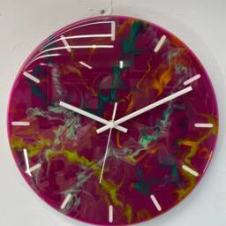 33cm Purple & Green Modern Resin Wall Clock, Unusual Abstract Clock - thumbnail 4