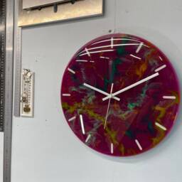 33cm Purple & Green Modern Resin Wall Clock, Unusual Abstract Clock - thumbnail 2