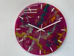 33cm Purple & Green Modern Resin Wall Clock, Unusual Abstract Clock