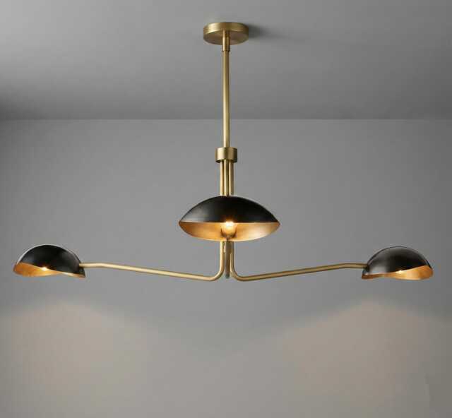 Mid Century Sputnik Chandelier 3-Orb, Brass & Black, Starburst Ceiling Light Fixture - image 1