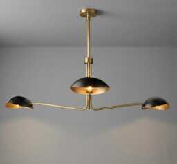 Mid Century Sputnik Chandelier 3-Orb, Brass & Black, Starburst Ceiling Light Fixture - thumbnail 1