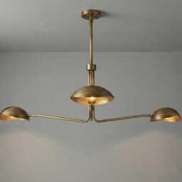 Mid Century Sputnik Chandelier 3-Orb, Brass & Black, Starburst Ceiling Light Fixture - thumbnail 2