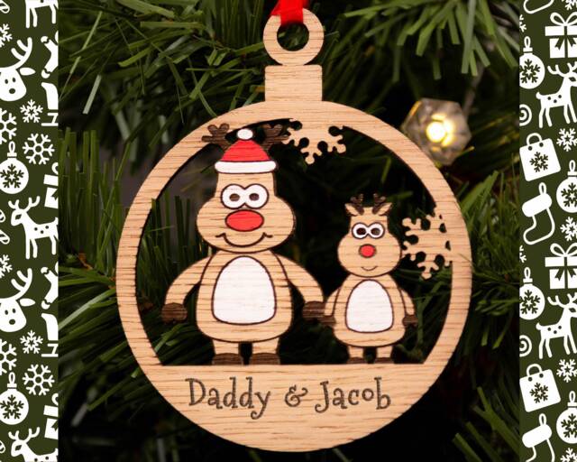 Single Dad Christmas Decoration, Personalised Bauble, Parent Ornament, Reindeer Boy Or Girl, Tree Santa - image 1