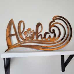 Aloha Metal Art With Wave Hibiscus Flower, Hawaiian Hawaii Ocean Sea, Home Beach House Island Tropical Decor Sign, Wall Hanging Anniversary - thumbnail 2