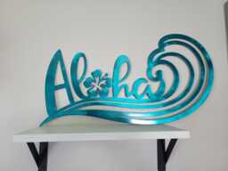 Aloha Metal Art With Wave Hibiscus Flower, Hawaiian Hawaii Ocean Sea, Home Beach House Island Tropical Decor Sign, Wall Hanging Anniversary