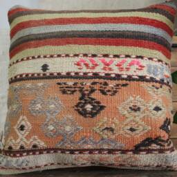 40cm - 16In Vintage Kilim Cushion Cover Handwoven - Authentic Pillow Hand Spun Wool Turkish Square - thumbnail 2