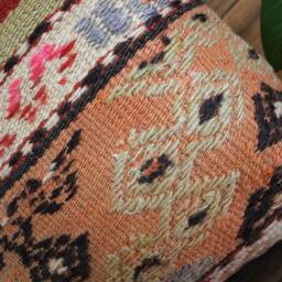 40cm - 16In Vintage Kilim Cushion Cover Handwoven - Authentic Pillow Hand Spun Wool Turkish Square - thumbnail 3