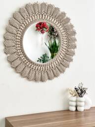 Beige Macrame Mirror, Bohemian Wall Decor, New Home Gift