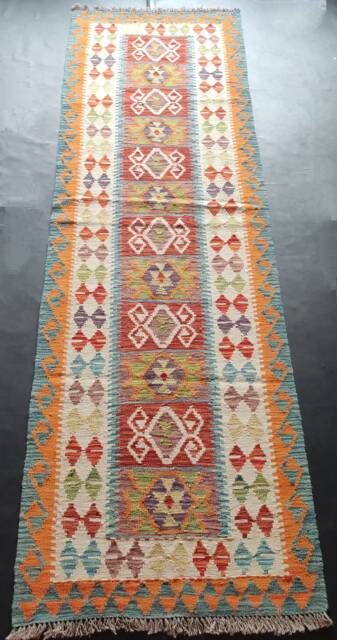 Runner Rug Tribal, Handmade Artisan Afghan Turkish Aztec Sheep Wool Kilim 291x88 cm - image 1