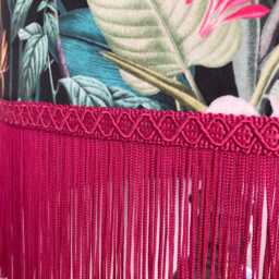 Green & Pink Tropical Birds Velvet Drum Lampshade With Hot Fringe - thumbnail 3