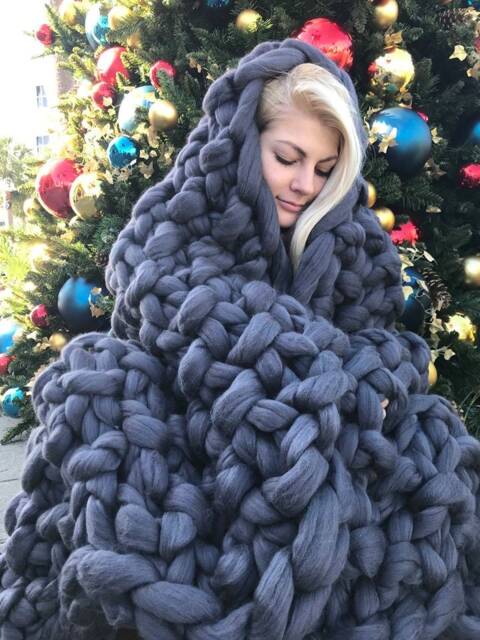Super Chunky Knit Blanket, Throw, Christmas Throw Knits, Arm Knitted Merino Wool Throw - image 1