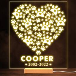 Paw Prints Pet Cat Dog Loss Memorial Dates Personalised Gift Lamp Night Light - thumbnail 1