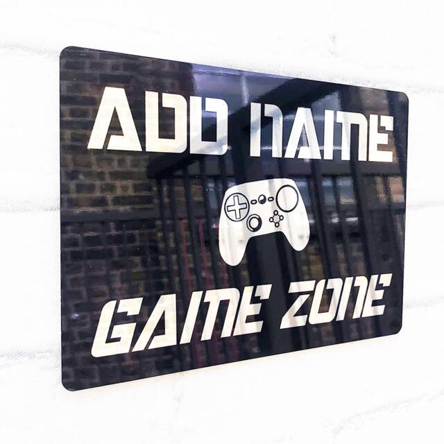 Personalised Metal Mirror Gamer Sign - Customised Printed Wall Art Plaque Game Zone - image 1