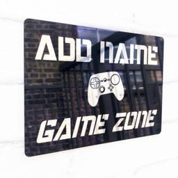 Personalised Metal Mirror Gamer Sign - Customised Printed Wall Art Plaque Game Zone - thumbnail 1