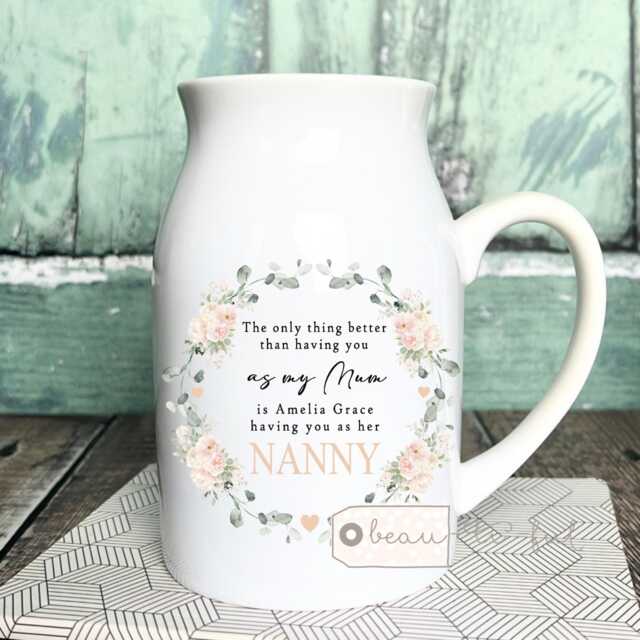 Personalised The Only Thing Better Than Having Mum Nanna Nanny Grandma Peach Floral Ceramic Small Vase Jug Mug Birthday Gift Mother's Day - image 1