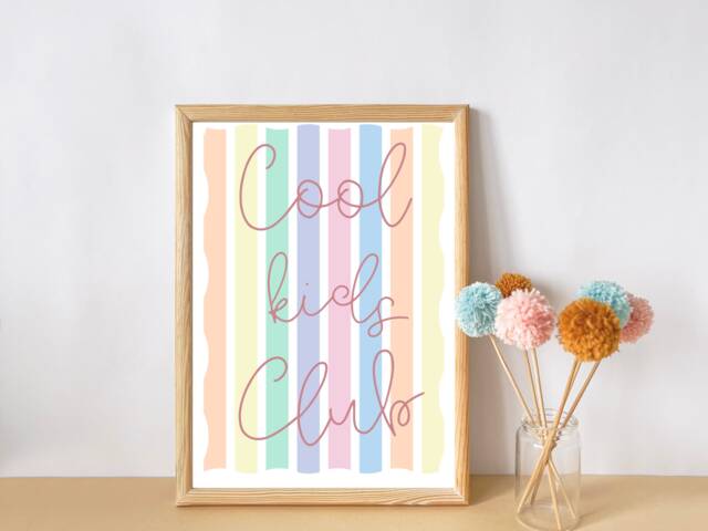 Pastel Stripe Cool Kids Club Print, Perfect For Girls Room, Boys Room Or Play - Print Only - image 1