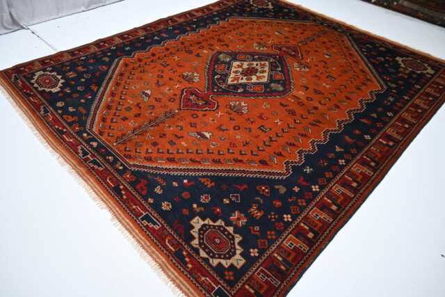 8x10 Ft Orange Vintage Style Afghan Caucasian Rug Handmade Soft Pile Wool Rug, Tribal Large Geometric Living Room Dining Table - image 1