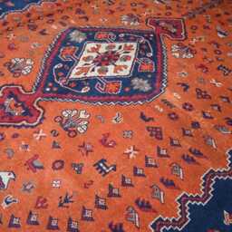 8x10 Ft Orange Vintage Style Afghan Caucasian Rug Handmade Soft Pile Wool Rug, Tribal Large Geometric Living Room Dining Table - thumbnail 3