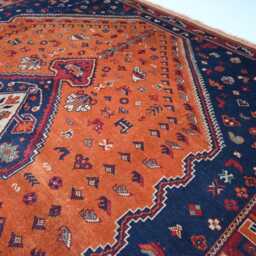 8x10 Ft Orange Vintage Style Afghan Caucasian Rug Handmade Soft Pile Wool Rug, Tribal Large Geometric Living Room Dining Table - thumbnail 4