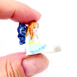 Miniature Ceramic Fairy Princess Sitting Little Blue White Figurine Tiny Statue Small Decoration Collectible Hand Painted Mini Figure Deco - thumbnail 4