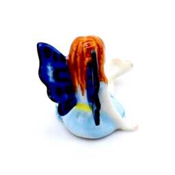 Miniature Ceramic Fairy Princess Sitting Little Blue White Figurine Tiny Statue Small Decoration Collectible Hand Painted Mini Figure Deco - thumbnail 3