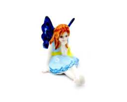 Miniature Ceramic Fairy Princess Sitting Little Blue White Figurine Tiny Statue Small Decoration Collectible Hand Painted Mini Figure Deco - thumbnail 1