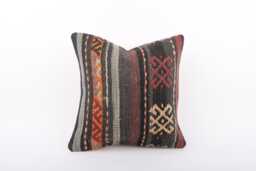 Bohemian Kilim Pillow 16x16 Turkish Wool Cushion Cover - thumbnail 1