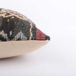 Bohemian Kilim Pillow 16x16 Turkish Wool Cushion Cover - thumbnail 4