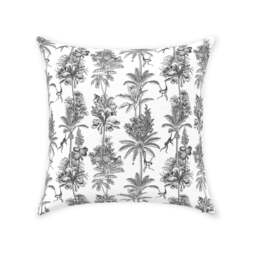 Chinoiserie Monkey Pillow Cover - Pure Cotton Twill Print Fabric Vintage Exotic Tropical Jungle Design Black White Decorative Cushion - thumbnail 1