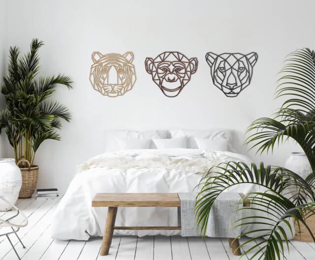 Jungle Geometric Set - Wooden Wall Decor Art Home Nursery Tiger Monkey Big Cat Animal Kingdom Africa India - image 1