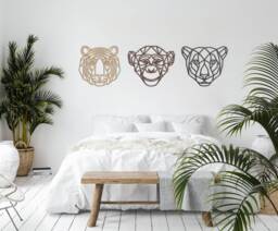 Jungle Geometric Set - Wooden Wall Decor Art Home Nursery Tiger Monkey Big Cat Animal Kingdom Africa India - thumbnail 1