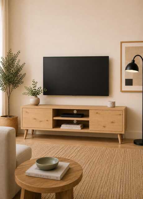 Solid Wood Tv Stand, Mid Century Modern Unit, Media Console, Scandinavian Entertainment Handmade Wooden Cabinet - image 1