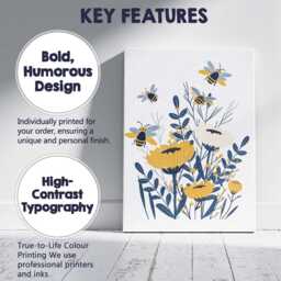 Bee & Wildflower Botanical Garden Illustration Yellow Blue Canvas Wall Art Print Decor Picture Ready To Hang - thumbnail 2