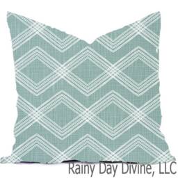 Pillow Cover Throw Accent - Spa Blue Green Mist Sage Modern Lattice Ikat 16x16, 18x18 - thumbnail 3