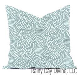 Pillow Cover Throw Accent - Spa Blue Green Mist Sage Modern Lattice Ikat 16x16, 18x18 - thumbnail 1