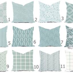 Pillow Cover Throw Accent - Spa Blue Green Mist Sage Modern Lattice Ikat 16x16, 18x18 - thumbnail 2