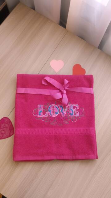 "Pink Terry Towel With Embroidery ""Love" - image 1