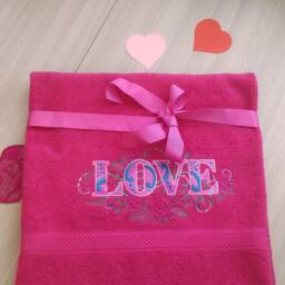 "Pink Terry Towel With Embroidery ""Love" - thumbnail 2